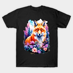 Red Fox with Flowers and Forests T-Shirt